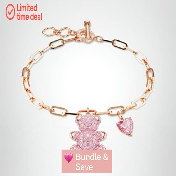 Rose Gold Crystal Teddy Bracelet with Toggle Clasp, 6.25-7.125 Inch - Picture 2 of 8